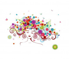 Sticker decorativ, Girl butterfly flowers 85 cm, 152STK foto