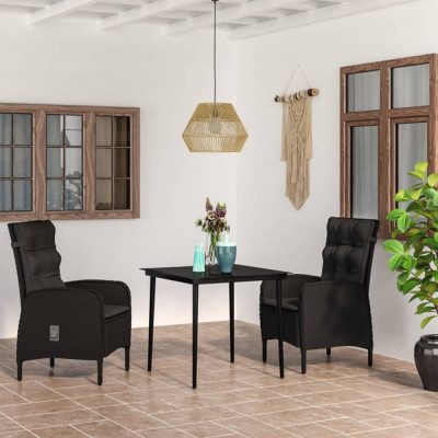 vidaXL Set mobilier de grădină cu perne, 3 piese, negru foto