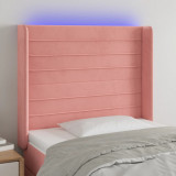 VidaXL Tăblie de pat cu LED, roz, 93x16x118/128 cm, catifea