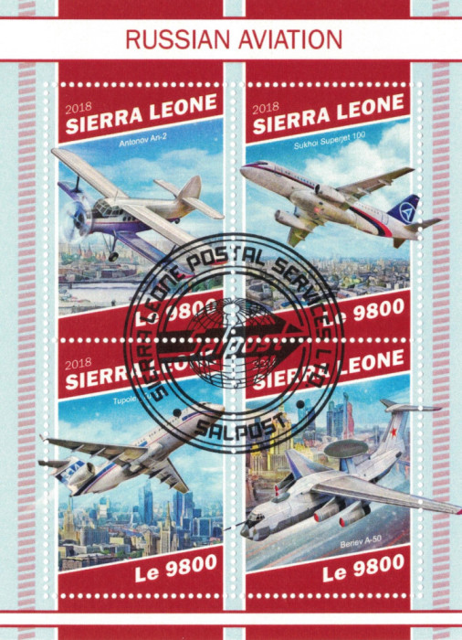 SIERRA LEONE 2018 - Avioane rusesti / set complet - colita + bloc (2 img)