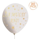 Baloane de Petrecere Albe cu Imprimeu &rdquo;La Multi Ani!&rdquo; 30cm - 20buc