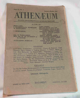 ATHENAEUM revista invatamantului Liceelor Militare Ianuarie - Martie 1937 foto