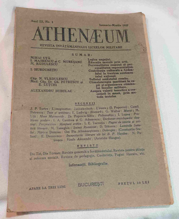 ATHENAEUM revista invatamantului Liceelor Militare Ianuarie - Martie 1937