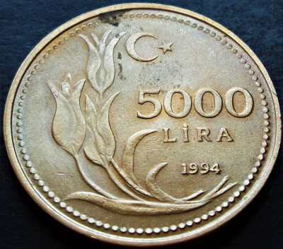 Moneda 5000 LIRE - TURCIA, anul 1994 * cod 2258 A - model MARE = UNC foto