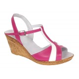 Sandale dama din piele naturala Roz cu Alb - Model cu toc de 7cm S61ROZ