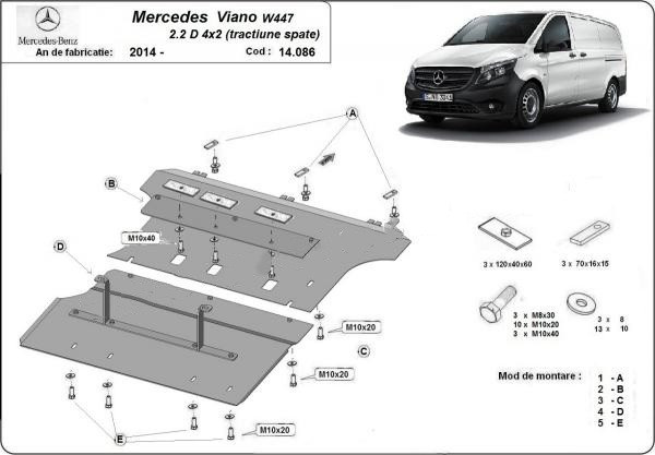 Scut motor metalic Mercedes Viano W447 2.2Diesel, tractiune spate 2014-prezent