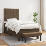 Cumpara ieftin Pat box spring cu saltea, maro &icirc;nchis, 100x200 cm, textil