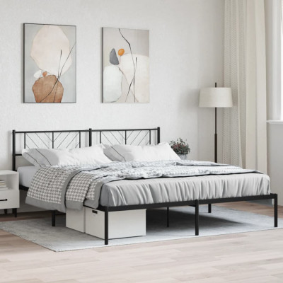 vidaXL Cadru de pat metalic cu tăblie, negru, 193x203 cm foto