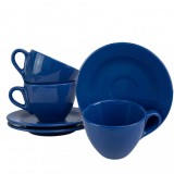 Set 3 cesti cu farfurioara Albastru Lucios, 160 ml