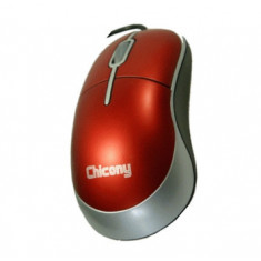 Mouse optic Chicony Wired, 800dpi, PS2, rosu/argintiu