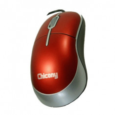 Mouse optic Chicony Wired, 800dpi, PS2, rosu/argintiu