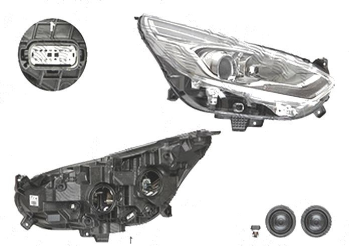 Far Ford Galaxy, 10.2015-, fata, Dreapta, cu LED daytime running light; H7+H7+LED; electric; silver; cu motor; cu becuri; cu LED control unit;