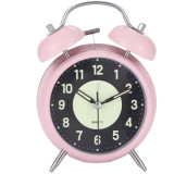 Ceas de masa desteptator Pufo Twinkle cu buton de iluminare cadran, metalic, 15 cm, roz