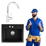 Pachet CHIUVETA GRANIT FERRO DRGM1 48 58BA CU O CUVA 58X48CM GRAFIT MEZZO NEAGRA CU BATERIE BUCATARIE FERRO CADOU
