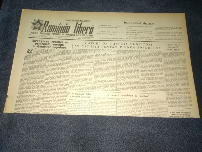ZIARUL ROMANIA LIBERA 3 IULIE 1951