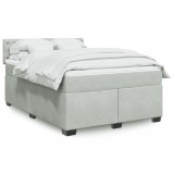 VidaXL Pat box spring cu saltea, gri deschis, 140x200 cm, catifea