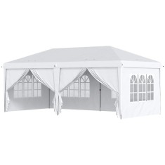 Pavilion pentru gradina/comercial, cadru metalic, material Oxford, 6 pereti, pliabil, alb, 5.85x2.95x2.70 m