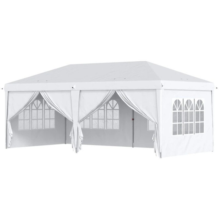Pavilion pentru gradina/comercial, cadru metalic, material Oxford, 6 pereti, pliabil, alb, 5.85x2.95x2.70 m