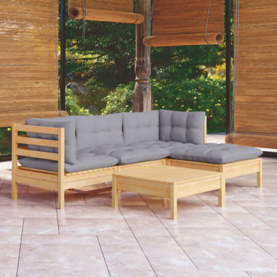 Set mobilier gradina cu perne gri, 5 piese, lemn masiv de pin GartenMobel Dekor foto