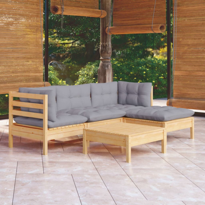 Set mobilier gradina cu perne gri, 5 piese, lemn masiv de pin GartenMobel Dekor