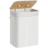 SONGMICS Cos de rufe din bambus, pliabil, cu captuseala detasabila lavabila, 72L, 40x30x60cm, alb Household NewTrend
