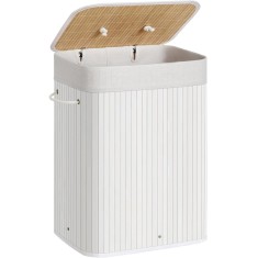 SONGMICS Cos de rufe din bambus, pliabil, cu captuseala detasabila lavabila, 72L, 40x30x60cm, alb Household NewTrend