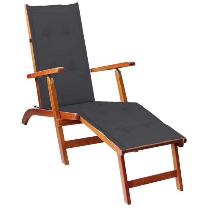 vidaXL Șezlong exterior, suport picioare și pernă, lemn masiv acacia 3064014