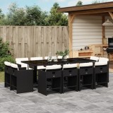 Set mobilier de grădină cu perne, 13 piese, negru, poliratan