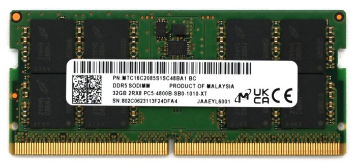 Memorie Ram Laptop Micron 32GB, DDR5, 2Rx8, PC5-4800B-SB0, 4800Mhz, MTC16C2085S1SC48BA1-BC, PC5-38400, CL40, 1.1V, Non-ECC, sodimm, 262 pini