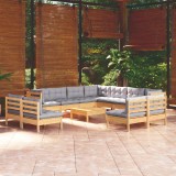 VidaXL Set mobilier de grădină cu perne, 12 piese, gri, lemn masiv pin 3096868