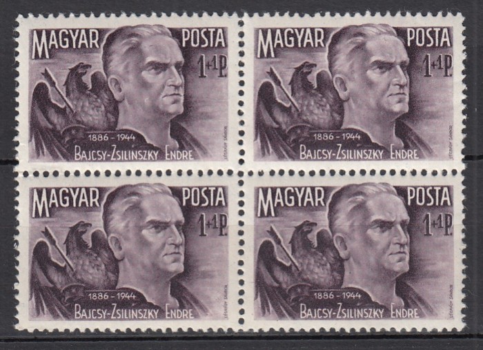 UNGARIA 1945 ENDRE BAJCSY-ZSYLINSZKY BLOC DE 4 TIMBRE MNH
