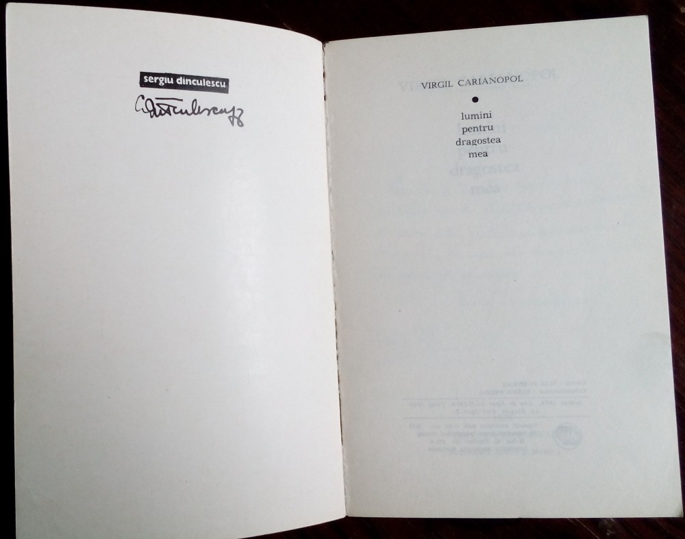 VIRGIL CARIANOPOL: LUMINI PENTRU DRAGOSTEA MEA(VERSURI  1978)[dedicatie/autograf]
