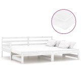 Cumpara ieftin Pat extensibil de zi, 2x(90x200) cm, alb, lemn masiv de pin
