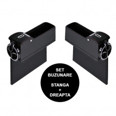 Set Cutie Organizatoare Scaun Auto din Piele, Neagra, Depozitare Obiecte foto