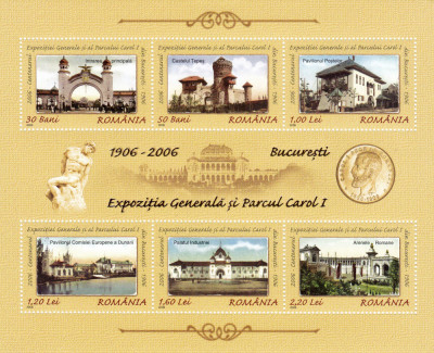 ROMANIA 2006 Expozitia generala 1906 si Parcul Carol - Bloc de 6 MNH - LP 1724 a foto