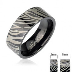 Inel din oțel inoxidabil - zebră neagră - Marime inel: 64
