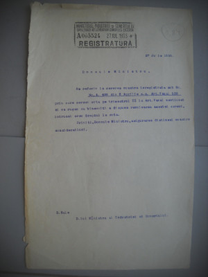 HOPCT DOCUMENT VECHI 384 MINISTERUL INDUSTRIEI COMERT EXTERIOR /BUCURESTI 1935 foto