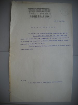 HOPCT DOCUMENT VECHI 384 MINISTERUL INDUSTRIEI COMERT EXTERIOR /BUCURESTI 1935 foto