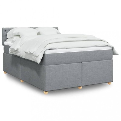 vidaXL Pat box spring cu saltea, gri deschis, 140x190 cm, textil 3286682 foto
