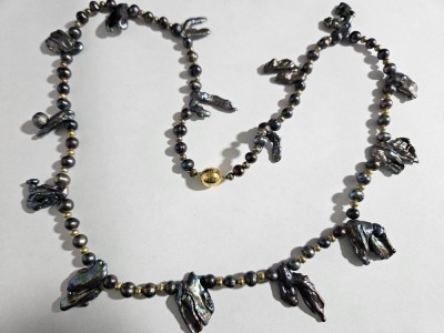 Colier cu perle baroc negre #20 foto
