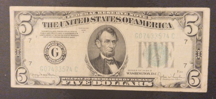 5 dolari 1934 Timbru Verde