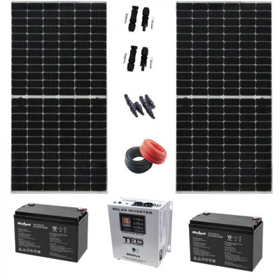 Sistem Fotovoltaic Monocristalin, 2X 375W, 2 Acumulatori 12V 100AH, Invertor 1,8 KW cu iesire 220V, Accesorii incluse SafetyGuard Surveillance foto