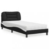 VidaXL Pat cu saltea, negru și alb, 90x200 cm, piele ecologică