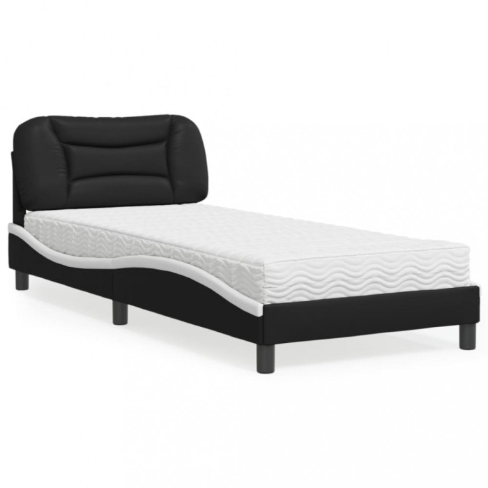 vidaXL Pat cu saltea, negru și alb, 90x200 cm, piele ecologică 3208701