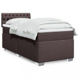 VidaXL Pat box spring cu saltea, maro &icirc;nchis, 90x200 cm, textil
