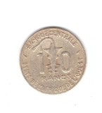 Moneda Africa de Vest 10 francs/franci 1989, stare relativ buna, curata, Bronz-Aluminiu