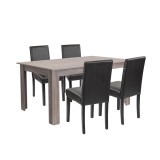 Set Masa Leon 4 1 Leziter Stejar York-Negru, 160x90cm, 4 Locuri, Piele ECO, Lemn Pin