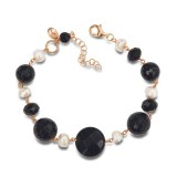 Cumpara ieftin Brățară Damă Perle Cultură &amp; Agat Negru Argint 925 Placat Aur Roz, Ajustabilă 18-23cm. Bijuterie Handmade Italia