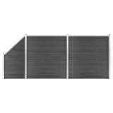 Cumpara ieftin Set de panouri de gard, negru, 446x (105-186) cm, WPC