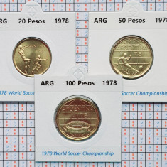 Set 3 monede Argentina 20, 50, 100 pesos 1978 - Soccer - UNC - A015